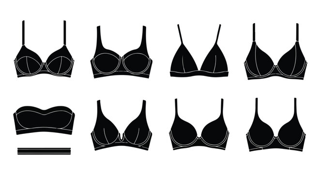 Assorted black bras and lingerie pieces displayed as a collection of underwear.