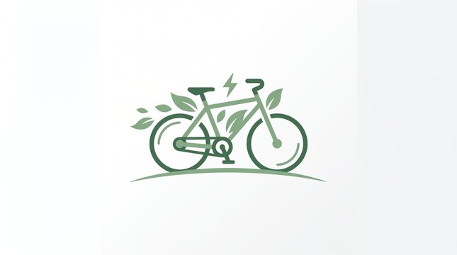 Electric Bicycle With Leaves Green Vector Illustration