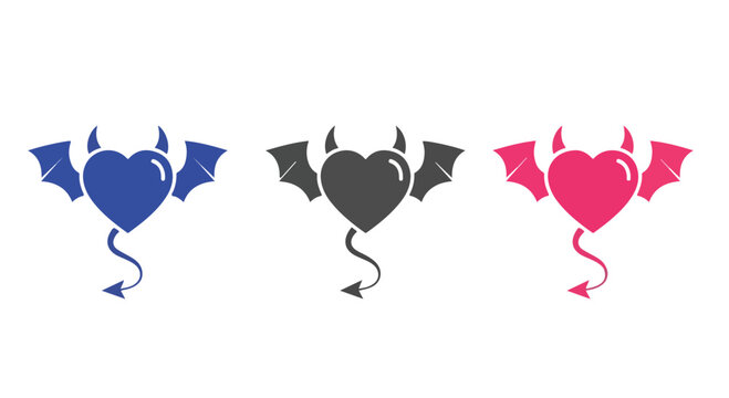 Triptych decorative bat heart silhouettes in blue gray and pink hanging scrolls.