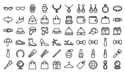 Naklejka premium Premium Fashion Accessory Editable Line Icons Set for Trendy Apparel and Luxury Outline Vector