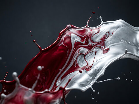 Crimson Red Liquid Silk Blending with Metallic Silver