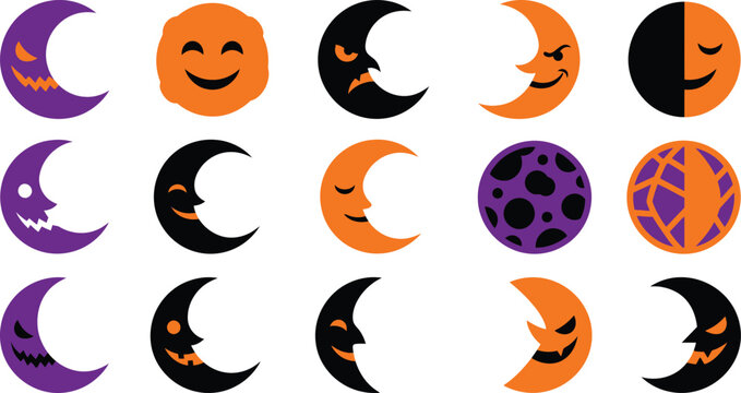 Halloween moon phases with jack-o-lantern faces during a festive celebration concept