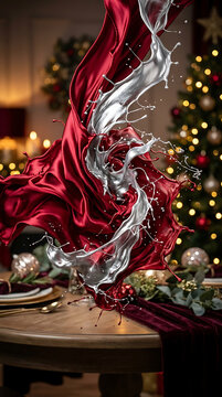 Crimson Red Liquid Silk Blending with Metallic Silver