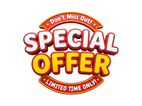 Special offer banner with bold red and yellow text on white background