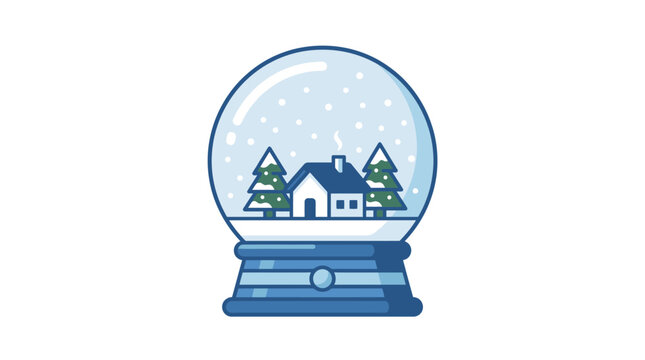 Minimalist vector illustration of a winter snow globe with cottage