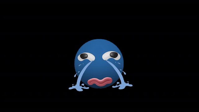 Sad Crying Blue Slime Character Emoji with transparent background alpha channel