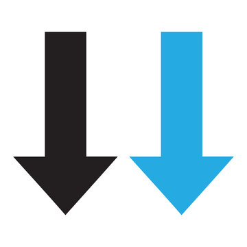 Downward pointing arrow vector icons representing business market decline financial loss or digital web app download concepts