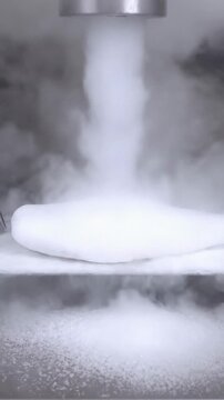 Fish fillet cryogenic freezing process shown from start to finish in a timelapse captured in a kitchen setting