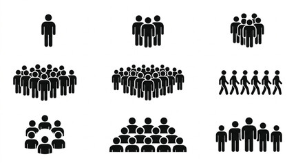 Fototapeta premium Human Crowd Silhouette Icons Set Minimal People Vector Grid People Icons Pack Crowd Sizes Group Silhouettes Minimal Vector Human Silhouette Icon Set Single Group Crowd Flat Vector