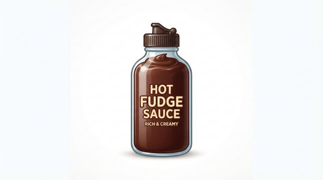Hot fudge sauce, chocolate syrup, dessert topping, food illustration, vector graphics