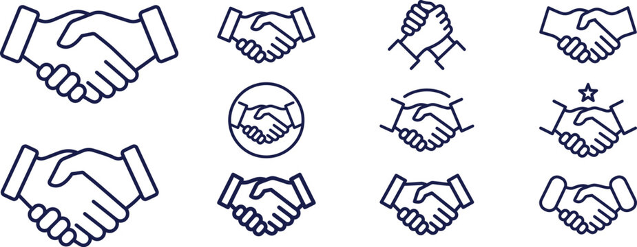 Hand Gestures Line Art Collection of Various Signs and Symbols Vector Illustration