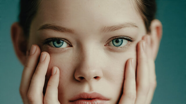Jeune fille tenant son visage aves ses mains et regardant