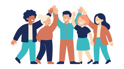 Fototapeta premium Diverse group of people high-fiving each other in unity and celebration showing friendship and teamwork