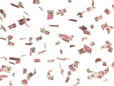  Floating 50 GBP King Rain Wealth, Finance, Success, and Cash Windfall Concept