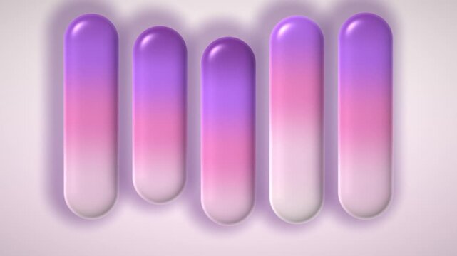 Purple Pink White Liquid Glass Capsules Motion Background, Smooth Floating Gradient Capsules Animation Seamless Loop, 4K
