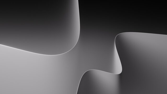 Black and white grainy gradient with curved paper shadow. Abstract monochrome noise texture. 3D render illustration.