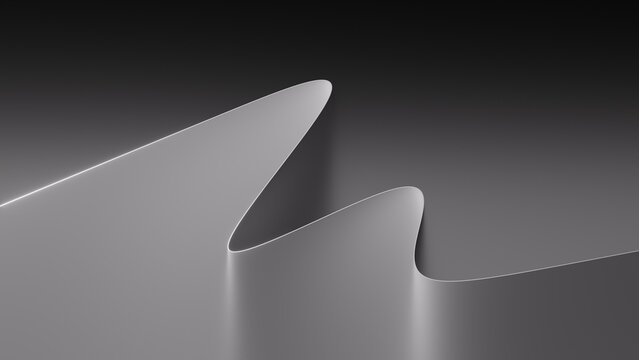 Black and white grainy gradient with curved paper shadow. Abstract monochrome noise texture. 3D render illustration.