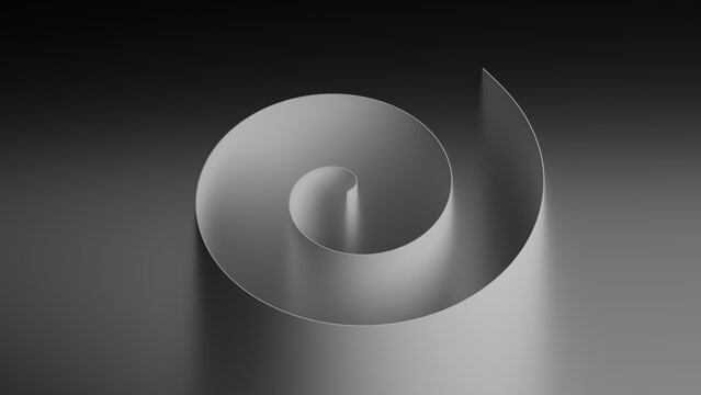 Grey spiral roll with grainy noise texture. Abstract monochrome minimalist background. 3D render illustration.