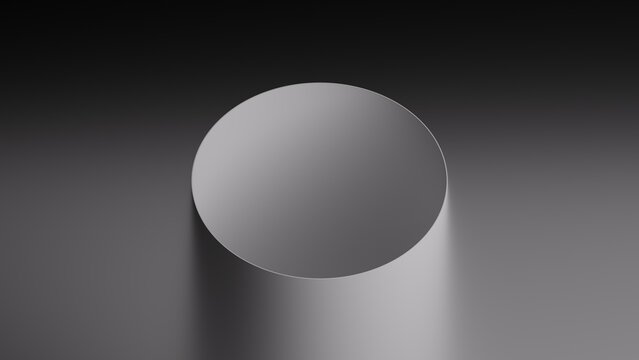 Grey cylinder shape with grainy noise and shadow. Abstract 3D geometric monochrome texture. 3D render illustration.