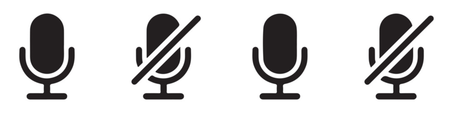 Professional microphone icons including mute function symbols for audio communication web interface.