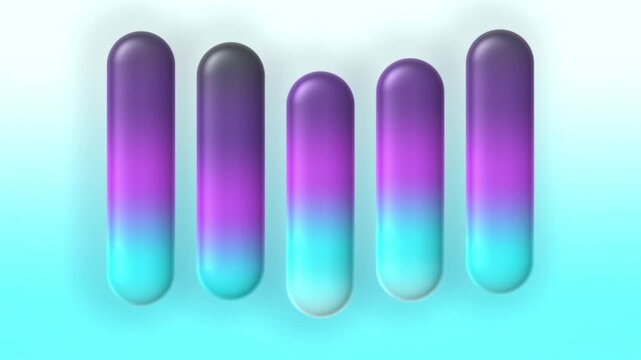 Purple Magenta Cyan Liquid Glass Capsules Motion Background, Smooth Floating Gradient Capsules Animation Seamless Loop, 4K