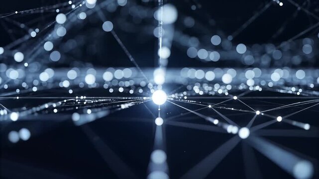 Digital network concept with glowing nodes and interconnected lines forming abstract data structure
