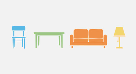 Fototapeta premium Colorful furniture icons for home decor and design