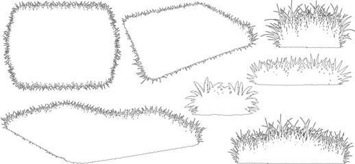 Fototapeta premium collection of hand-drawn grass border icons in a line-style vector, different sizes of grass tufts or bushes. architectural drawings and garden planning.