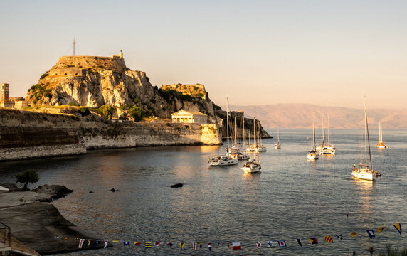 Old Venetian fortress of Corfu town, Corfu, Greece. The Old Fortress is a Venetian fortress in the city of Corfu. Venetian Old Fortress (Palaio Frourio), Corfu, Ionian Islands, Greece