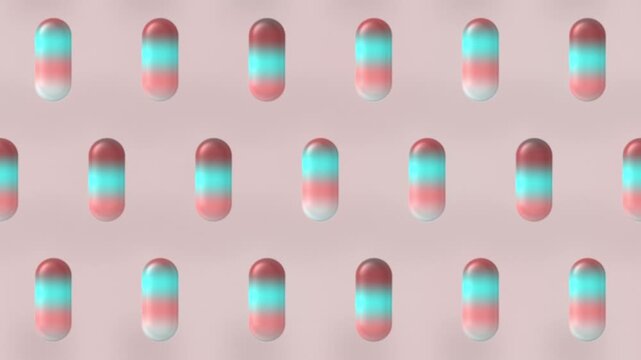 Pink Cream Coral Liquid Glass Capsules Motion Background, Smooth Floating Gradient Capsules Animation Seamless Loop, 4K