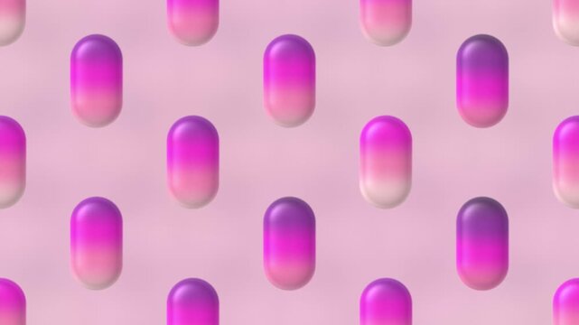 Pink Magenta Purple Liquid Glass Capsules Motion Background, Smooth Floating Gradient Capsules Animation Seamless Loop, 4K