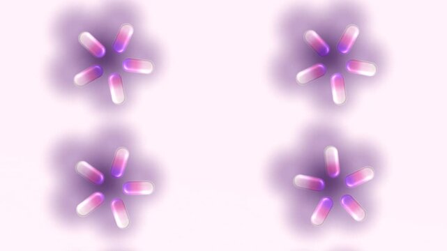 Magenta Purple White Liquid Glass Flowers Motion Background, Smooth Floating Gradient Flowers Animation Seamless Loop, 4K