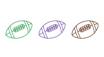 Fototapeta premium Three Colorful Footballs with Laces in Simple Line Art.