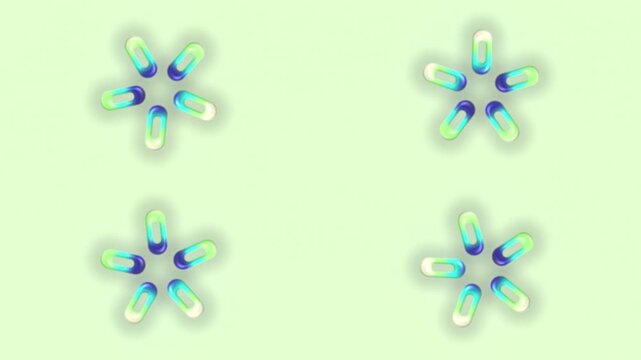 Green Lime Blue Liquid Glass Flowers Motion Background, Smooth Floating Gradient Flowers Animation Seamless Loop, 4K