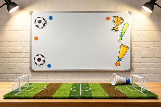 Blank Whiteboard Decorated With Football Sport Elements