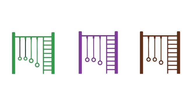 Colorful wooden monkey bars playset with hanging beads for children's outdoor and indoor play.