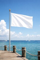 Fototapeta premium White flag waving on pier