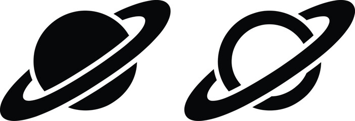 Isolated graphic elements featuring a pair of celestial Saturn planet symbols with planetary rings for astronomy or space science designs. © ASDF