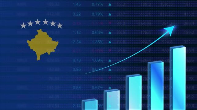 Kosovo economy growth concept background.Kosovo stock exchange.Kosovo flag with stock market graph and bar