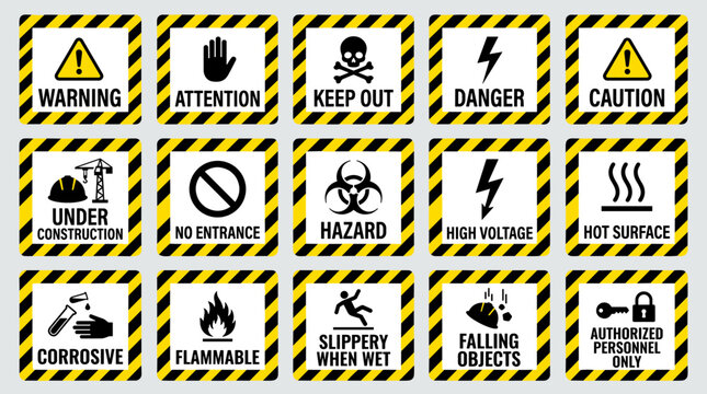 Collection of Safety Warning Signs and Symbols 5.