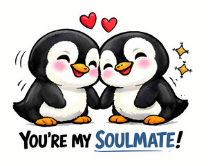 Obraz premium You Are My Soulmate Cute Penguin Couple Love 