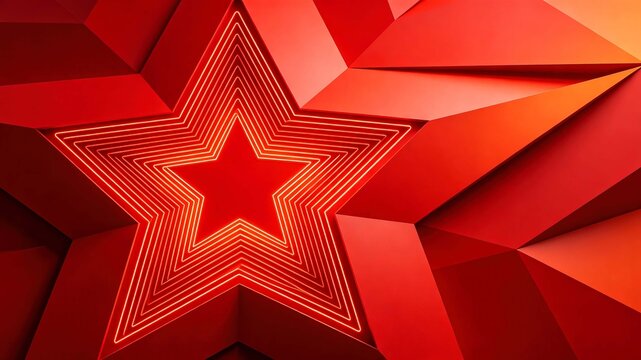 3D Concentric Red Five-pointed Star Geometric Background