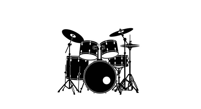 Drum set on stands with cymbals isolated on white background