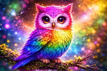 Fototapeta premium Vibrant rainbow owl illustration