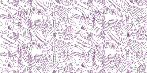 Fototapeta premium Purple floral pattern, seamless design, botanical illustration, vector background