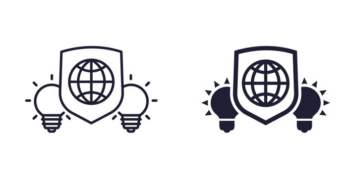 global patent protection icon, line and solid design