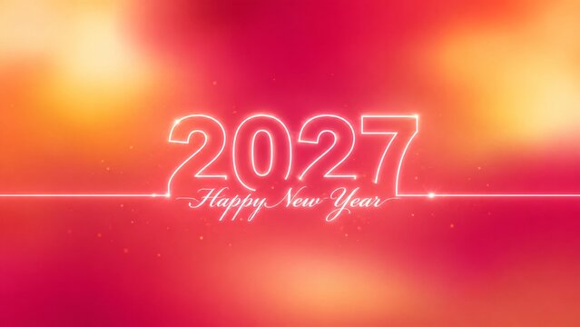 Happy New Year 2027 Neon Text with Cursive Script Photo - happy new year, 2027, new year 2027, neon sign, cursive script, red background, celebration, festive, greeting card, holiday background, banne