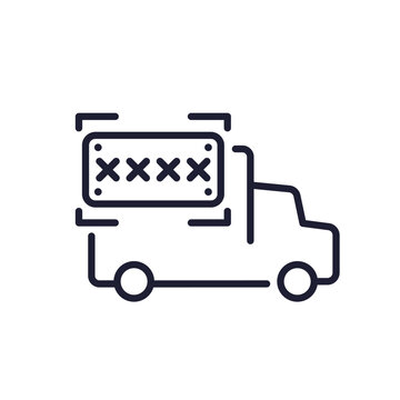 number plate recognition line icon with a truck