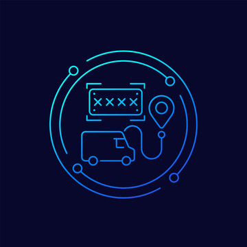 number plate recognition line icon with a van, linear design