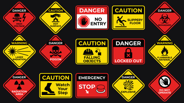 Collection of Warning and Danger Signs for Safety and Caution.